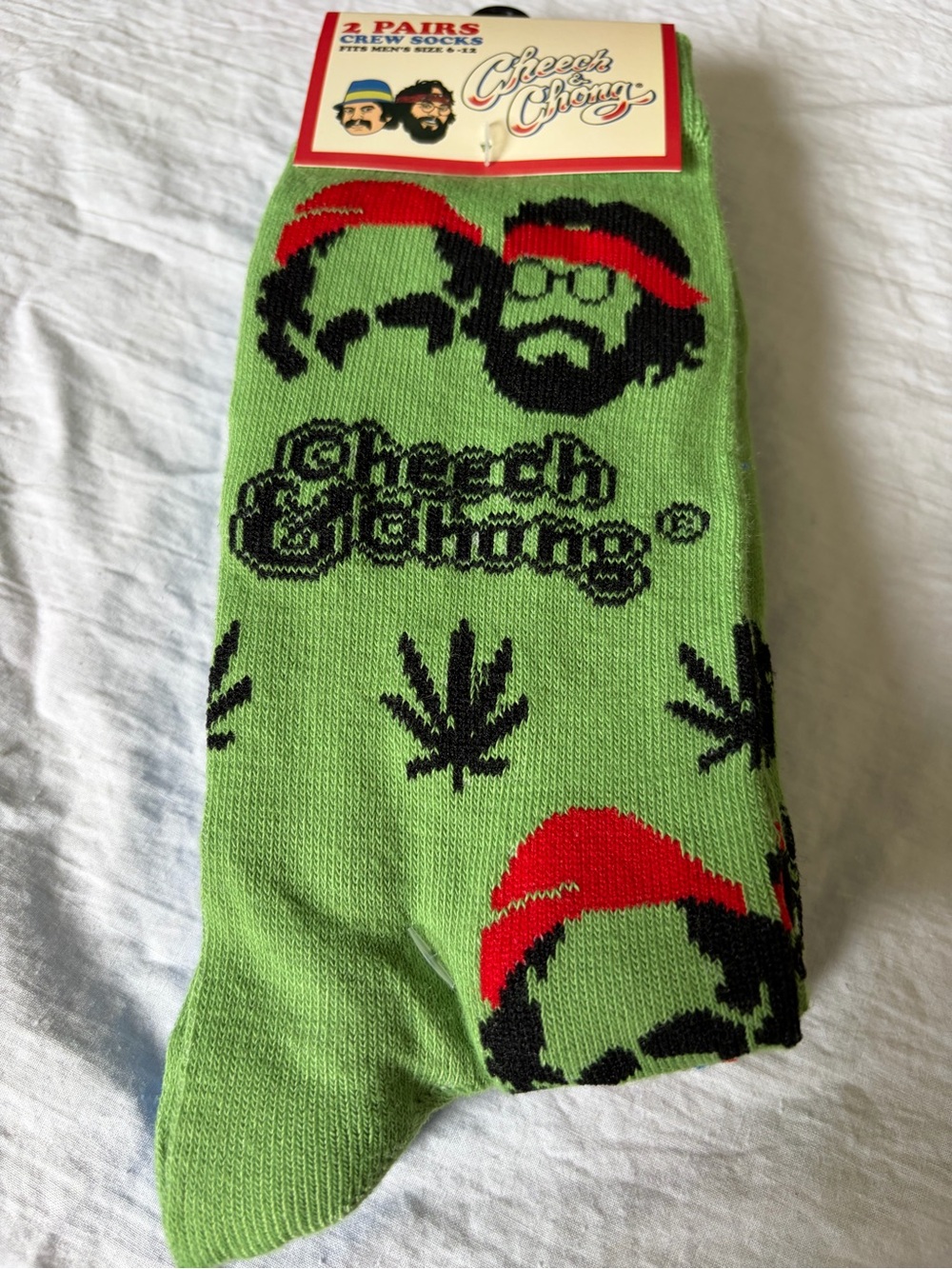 Cheech & Chong Green Graphic Crew Socks - 2 Pairs